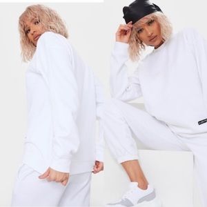 PLT White Oversized Crew Neck Sweater